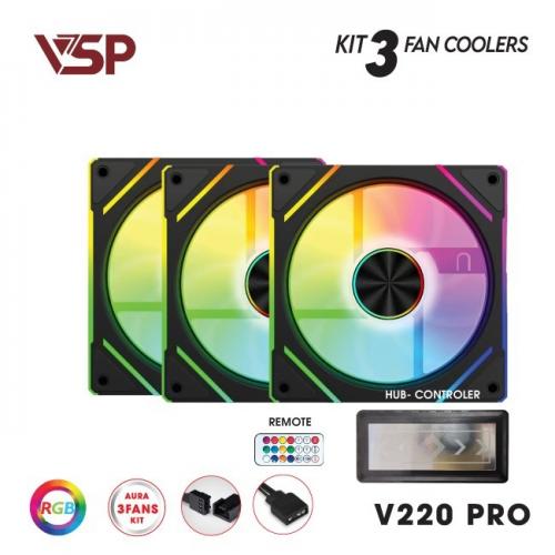 Bộ 3 Fan Case VSP V220 Pro + Hub + Remote - Màu đen