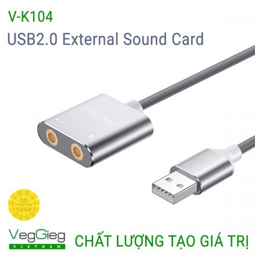 Cáp chuyển USB ra audio 3.5mm hỗ trợ Mic và Tai Nghe Veggieg V-K104