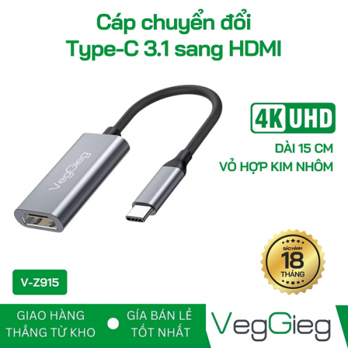 Caps chuyển Type C 3.1 sang HDMI - VegGieg VZ915 - Dài 15cm